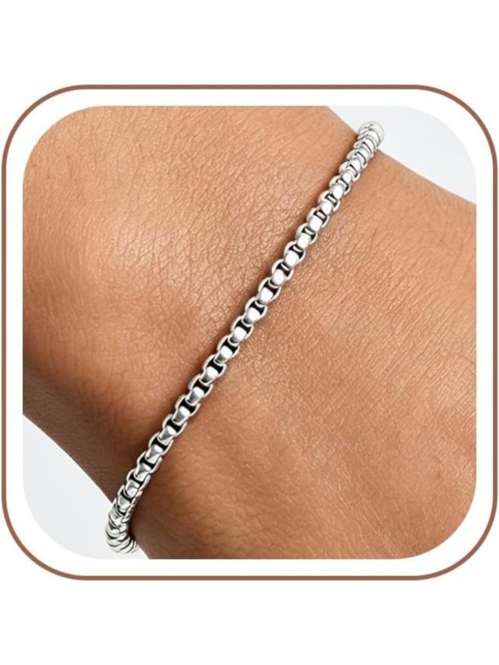 925 Sterling Silver Box Link Chain Bracelet for Women, Adjustable 6.5-8 Inches